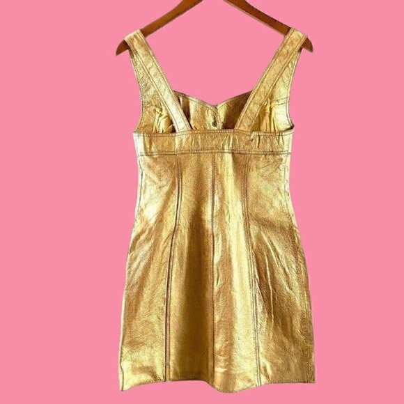 free people leather sleeveless goldie mini dress size 4 NWT gold - Picture 2 of 11